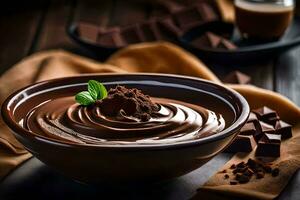 chocolate pudding in a bowl. AI-Generated photo