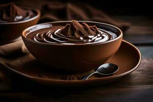 chocolate pudding in a bowl. AI-Generated photo