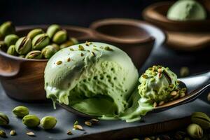 a scoop of green ice cream with pistachios. AI-Generated photo