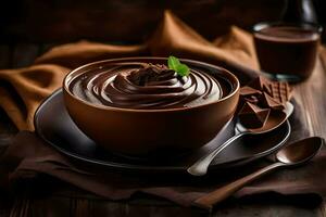 chocolate pudding in a bowl. AI-Generated photo