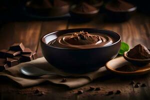 chocolate pudding in a bowl. AI-Generated photo