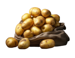 AI Generated Potato in burlap sack isolated on transparent background. Heap of fresh raw vegetables, organic farm harvest, natural ingredient png