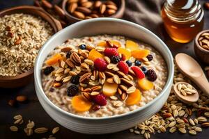 oatmeal with nuts and berries in a bowl. AI-Generated photo