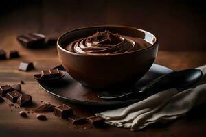 chocolate pudín en un taza. generado por ai foto