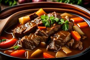 beef stew with vegetables and carrots. AI-Generated photo