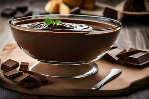 chocolate pudding in a glass bowl. AI-Generated photo