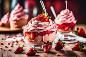 fresa tarta de queso postre con fresas y azotado crema. generado por ai foto