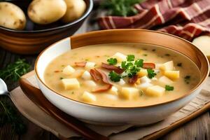 potato soup with bacon and parsley. AI-Generated photo