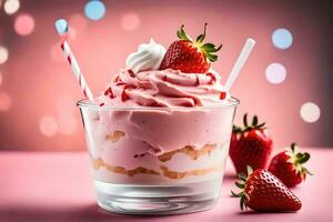 a strawberry sundae with whipped cream and strawberries. AI-Generated photo