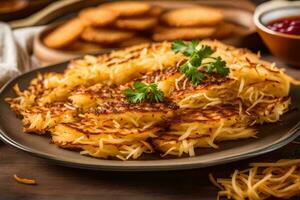 potato pancakes on a plate. AI-Generated photo