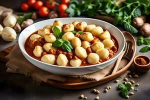 italiano comida con pasta y albóndigas en tomate salsa. generado por ai foto