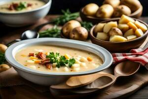 potato soup with bacon and cheese. AI-Generated photo