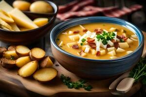 potato soup with bacon and cheese. AI-Generated photo