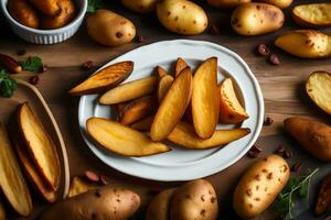 potatoes on a plate with herbs and spices. AI-Generated photo