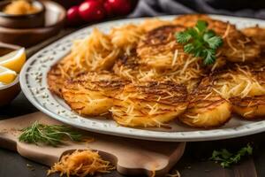 potato pancakes with parsley and lemon. AI-Generated photo