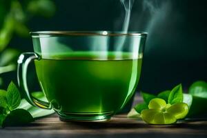 green tea in a glass cup. AI-Generated photo