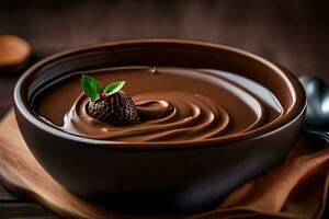 chocolate pudding in a bowl. AI-Generated photo