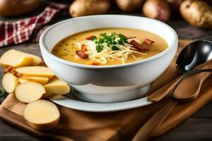 potato soup with cheese and bacon. AI-Generated photo