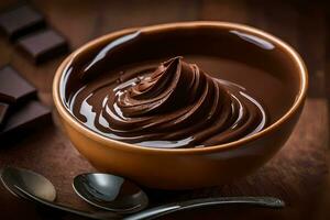 chocolate pudding in a bowl. AI-Generated photo