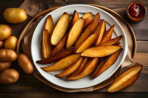 potato wedges on a plate. AI-Generated photo