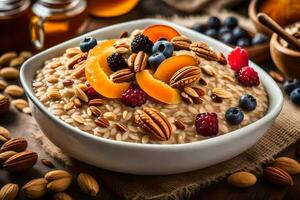 oatmeal with nuts and berries. AI-Generated photo