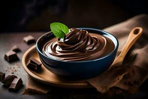 chocolate pudding in a bowl. AI-Generated photo