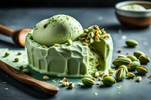 a scoop of pistachio ice cream with pistachio nuts. AI-Generated photo