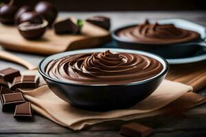 chocolate pudín en un bol. generado por ai foto