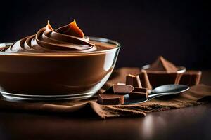 chocolate pudín en un vaso bol. generado por ai foto