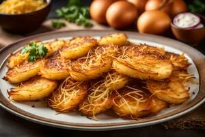 potato wedges with parsley and parsley on a plate. AI-Generated photo