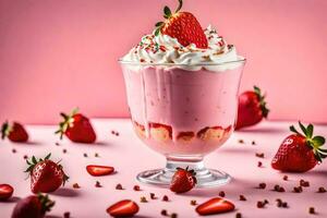 a strawberry milkshake with whipped cream and strawberries. AI-Generated photo