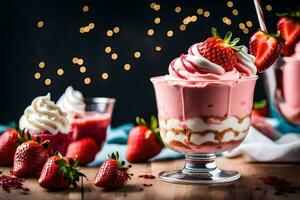 strawberries and whipped cream in a glass. AI-Generated photo