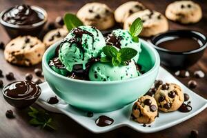 chocolate hielo crema con menta y galletas. generado por ai foto