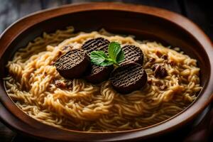 pasta with chocolate cookies in a bowl. AI-Generated photo