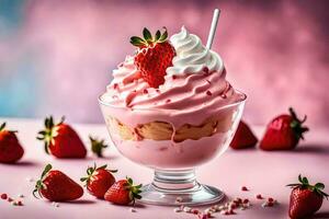 un fresa helado con frutas y nueces con azotado crema y fresas generado por ai foto