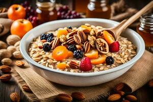 oatmeal with nuts and fruit. AI-Generated photo