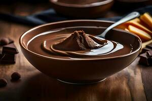 chocolate pudding in a bowl. AI-Generated photo