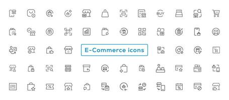 conjunto de compras iconos comercio electrónico icono recopilación. en línea compras Delgado línea íconos vector