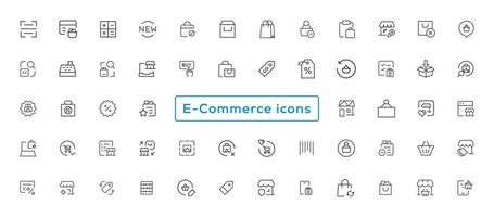 conjunto de compras iconos comercio electrónico icono recopilación. en línea compras Delgado línea íconos vector