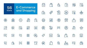 grande conjunto de compras iconos comercio electrónico icono recopilación. en línea compras Delgado línea íconos vector