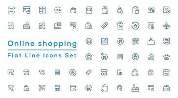 grande conjunto de compras iconos comercio electrónico icono recopilación. en línea compras Delgado línea íconos vector