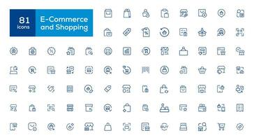 grande conjunto de compras iconos comercio electrónico icono recopilación. en línea compras Delgado línea íconos vector