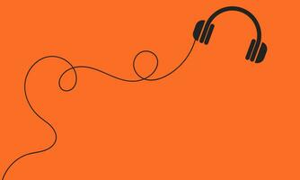 orange music theme banner design with headphone shape icon vector