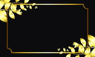 black background with gold leaves and square frame vector