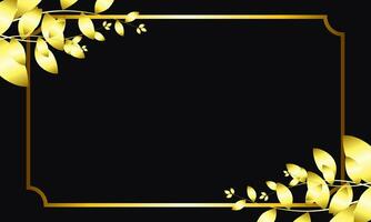 black background with gold leaves and square frame vector