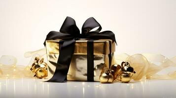 ai generative  Beautifully wrapped christmas gift, present in multiple colors with beautiful backgrounds to elevate them photo