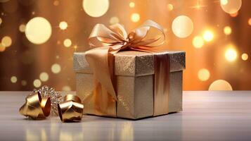 ai generative  Beautifully wrapped christmas gift, present in multiple colors with beautiful backgrounds to elevate them photo