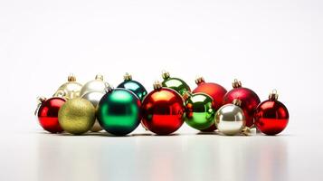 ai generative Festive Christmas Ornaments with intriguing color variations on a single color background photo