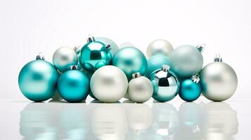 ai generative Festive Christmas Ornaments with intriguing color variations on a single color background photo