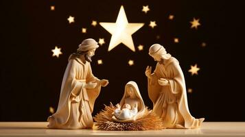 ai generative  Christmas starlit Nativity scene diorama portraying the story of Jesuses' birth photo